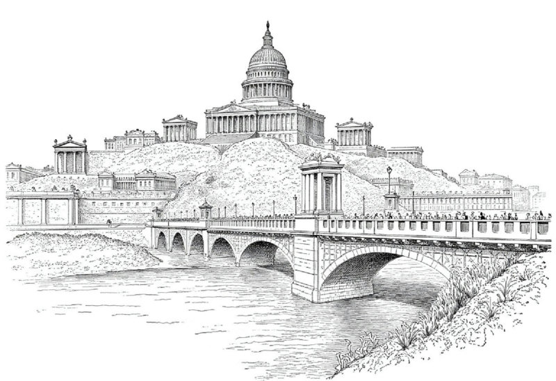 Pencil Illustration of the Culture and Architecture of the Roman Empire - v2.1 - minimalism