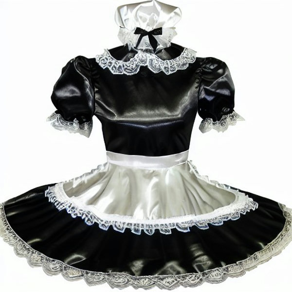 Satin Lace-Trimmed Maid Outfit with Mob Cap - V1