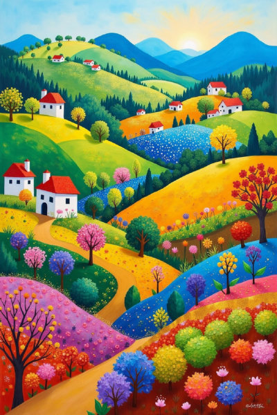 DK_Colorful Pastoral Style_Landscape Illustration Generation - v1.0